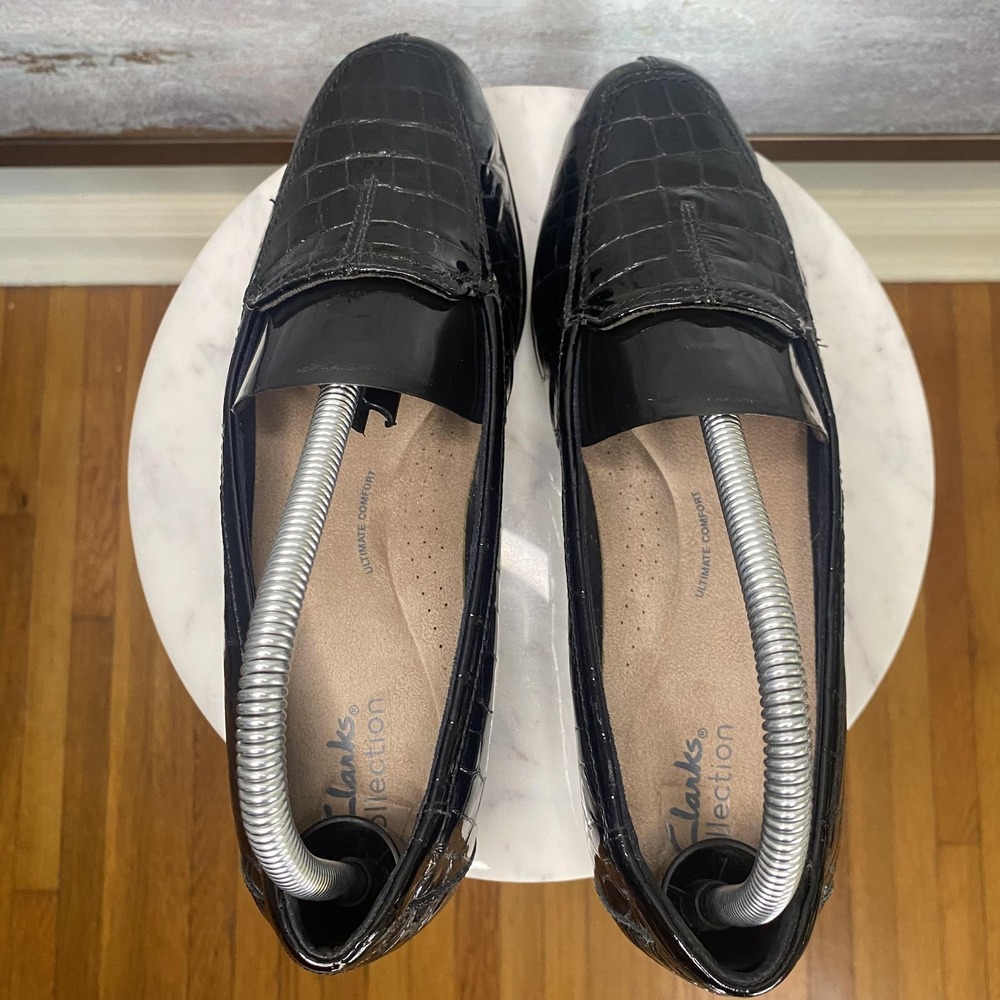 Clarks Collection Shoes Womens Size 8.5 Black Croc Embossed Slip On Loafers - Picture 7 of 11